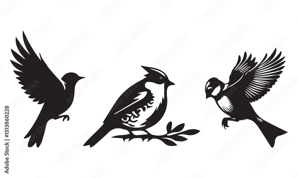Obraz premium Bird set silhouette vector, on white background.