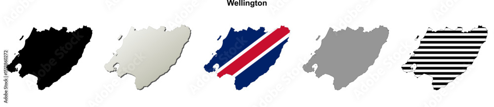 Naklejka premium Wellington (New Zealand) blank outline map set