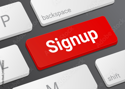 Close Up Signup Button on Laptop or Computer Keyboard for User Registration, Account Creation, Online Access, and Technology 3D Illustration