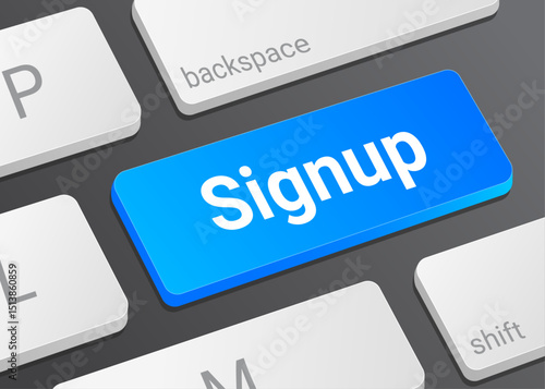 Close Up Signup Button on Laptop or Computer Keyboard for User Registration, Account Creation, Online Access, and Technology 3D Illustration