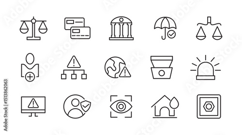 Insurance line icon set. Employee benefits, secure life, car accident, health, bank, property, coverage, security, guarantee, assurance, indemnity outline icon collection. UI thin outline icon pack