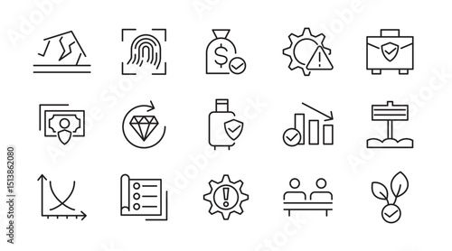 Insurance line icon set. Employee benefits, secure life, car accident, health, bank, property, coverage, security, guarantee, assurance, indemnity outline icon collection. UI thin outline icon pack