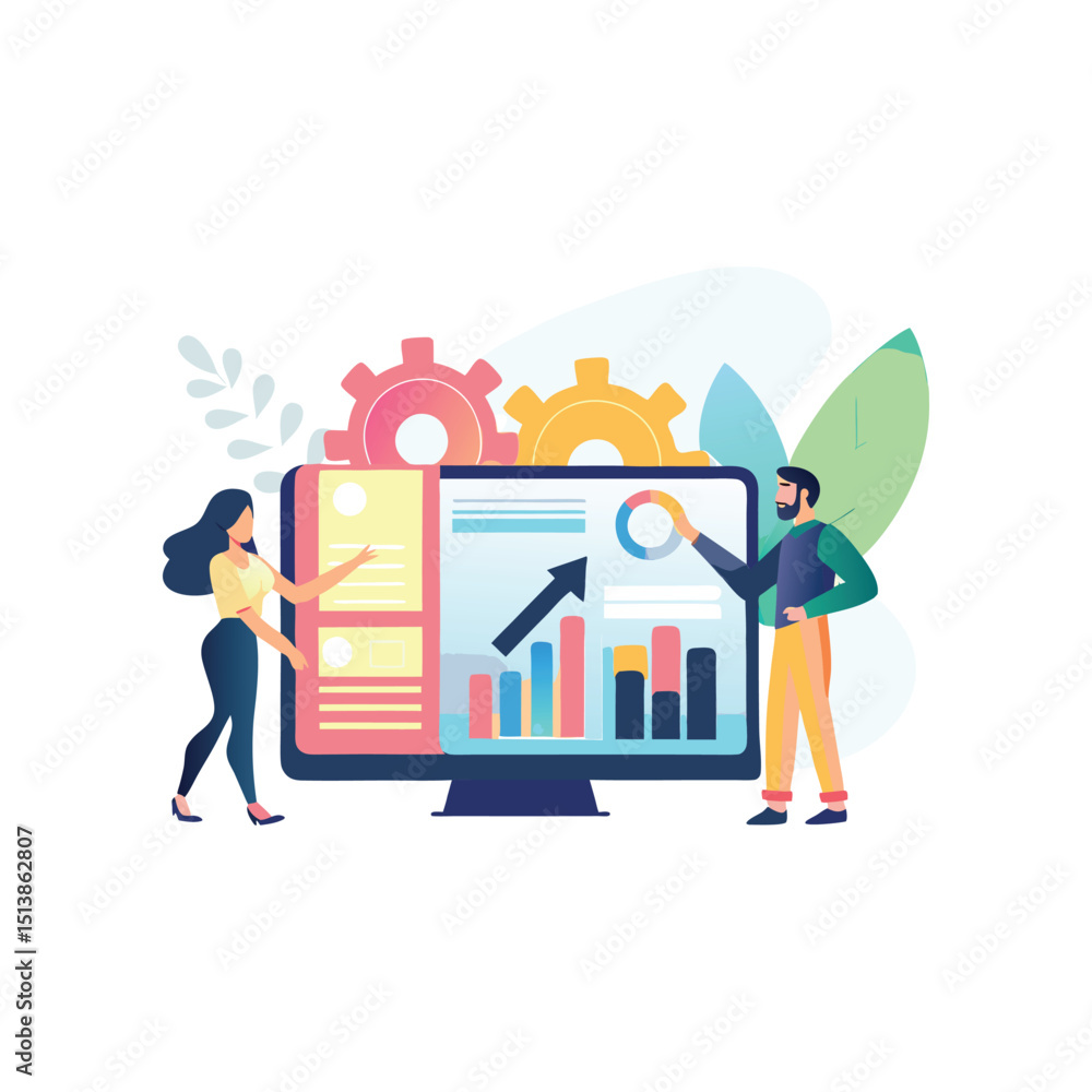 Naklejka premium modern teamwork, planning, analytics ,info graphics, 2d illustration, vector