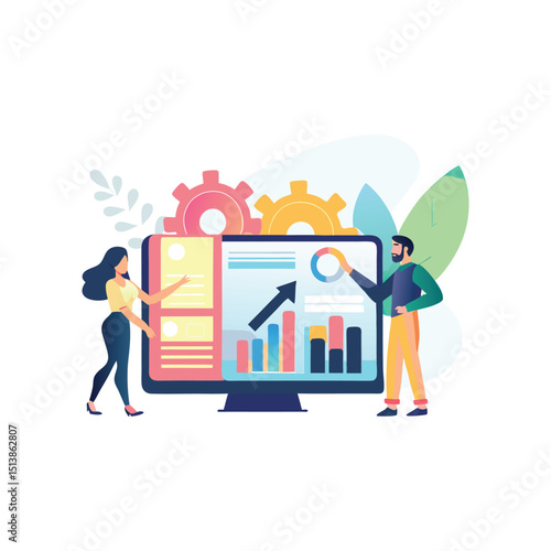 modern teamwork, planning, analytics ,info graphics, 2d illustration, vector