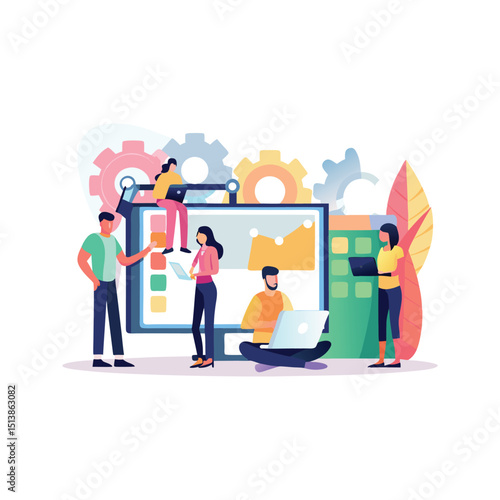 modern teamwork, planning, analytics ,info graphics, 2d illustration, vector