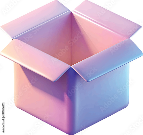 Vibrant Pastel 3D Open Box Icon Pink, Blue & Purple Storage Container
