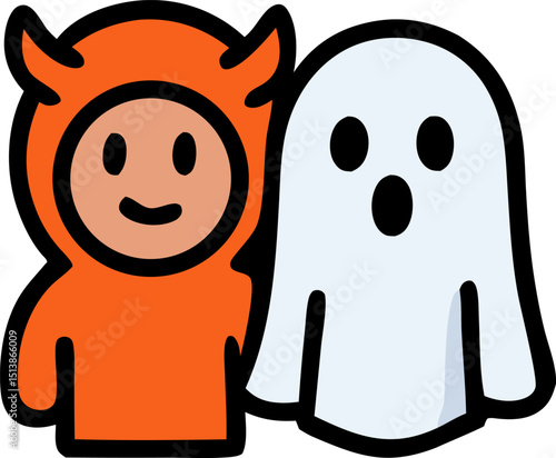 Devil and ghost in eerie confrontation. Halloween themed design, horror movie posters, spooky content, paranormal book covers, fantasy illustrations.