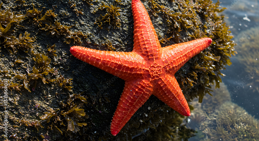 Vibrant Red Starfish on Coastal Rock Vibrant Red Starfish on Coastal Rock