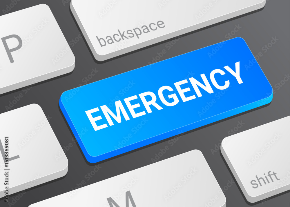 Close Up Emergency Button on Laptop or Computer Keyboard for Urgent Alert, Safety Warning, Crisis Response, and Technology 3D Illustration Close Up Emergency Button on Laptop or Computer Keyboard for Urgent Alert, Safety Warning, Crisis Response, and Technology 3D Illustration