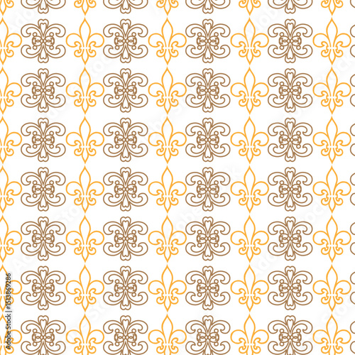 Elegant fleur de lis pattern repeat seamless design in gold and brown colors