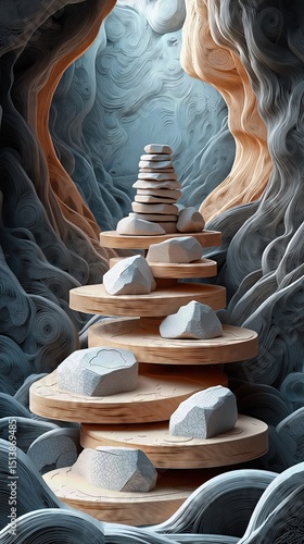 Papercut Paper Cut Hiking Trail Stacked Stone Stones Rock Marker Waypoint Guide Cairn Inuksuk Mountain Lake Scenic Landscape Phone Mobile Background Wallpaper Art Illustration