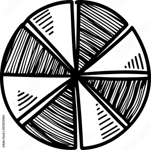 Hand drawn pie chart illustration circular segmented diagram, sketch infographic element for data and statistics