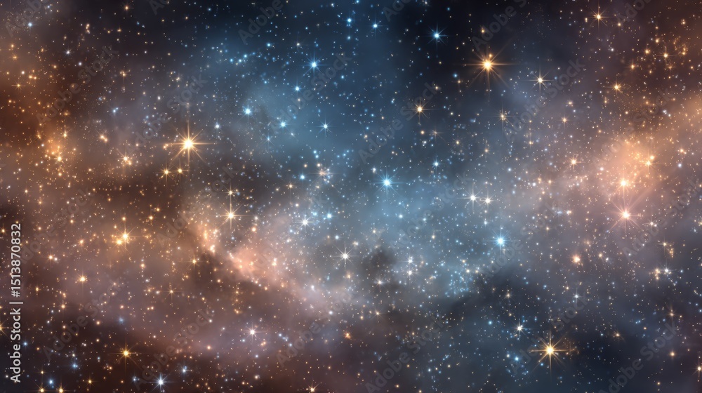 Naklejka premium Cosmic Nebula with Blue Orange Brown Stars