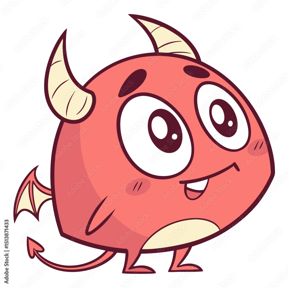 Obraz premium Cute Chibi Demon Emoji with Blush and Horns