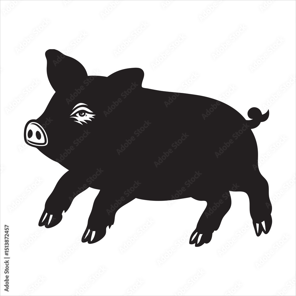 Fototapeta premium silhouette of single pig running on the white background 