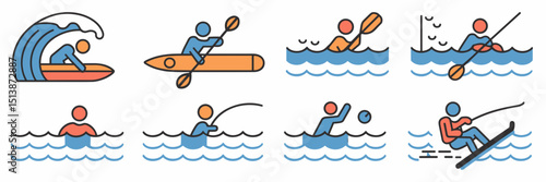 Vector sheet of water activity icons – Perfect for travel blogs, summer vacation content, or sports promotions