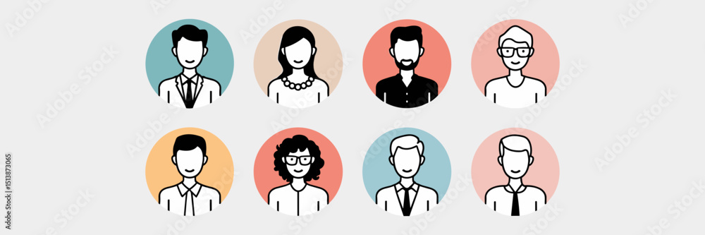 Office co-worker icons in circular frames – Perfect for HR platforms, business presentations, or team-building content. Office co-worker icons in circular frames – Perfect for HR platforms, business presentations, or team-building content.