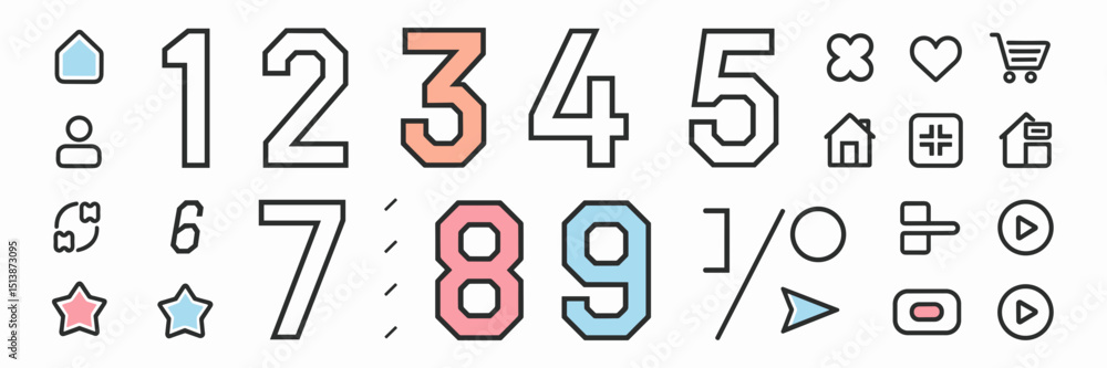 Colorful number and symbol icons in grid – Ideal for educational posters, early learning apps, or playful UI designs Colorful number and symbol icons in grid – Ideal for educational posters, early learning apps, or playful UI designs