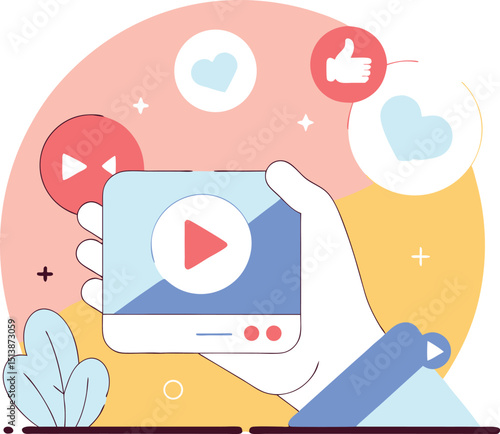 Flat design mobile phone vector illustration with technology and business icons
