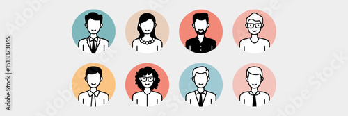 Office co-worker icons in circular frames – Perfect for HR platforms, business presentations, or team-building content.
