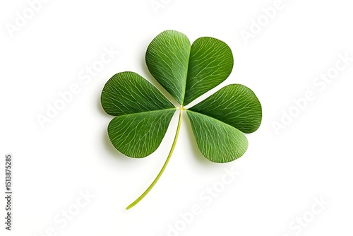 Vibrant green clover leaf isolated on white background.