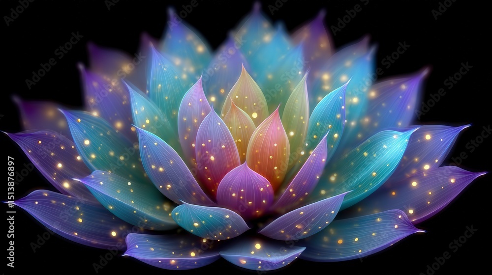 Fototapeta premium Magical Rainbow Flower Glowing Petals Abstract Floral Design 8K AI Art