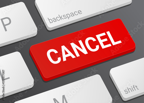 Close Up Cancel Button on Laptop or Computer Keyboard for User Interface, Software Control, Action Reversal, and Navigation 3D Illustration