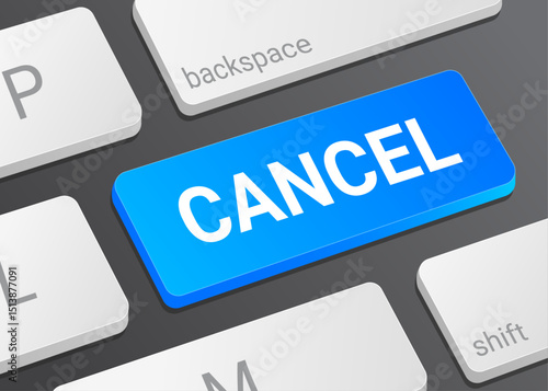 Close Up Cancel Button on Laptop or Computer Keyboard for User Interface, Software Control, Action Reversal, and Navigation 3D Illustration