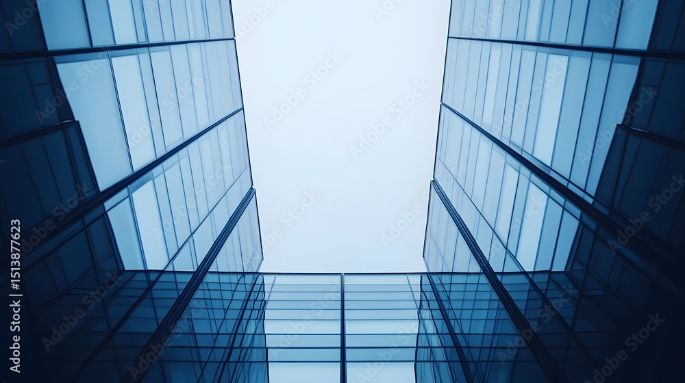 Obraz premium Modern glass architecture viewed from below.