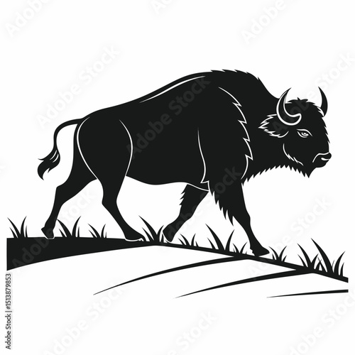 Buffalo silhouette walking strong build curved eps