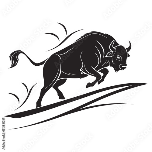 Running buffalo silhouette dynamic posture flowi eps