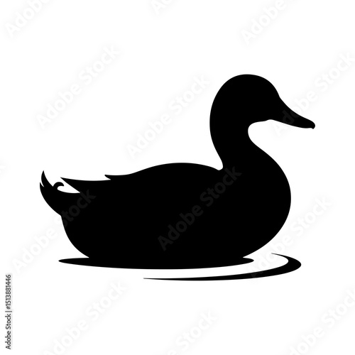 A silhouette of a duck swimming gracefully on the water surface in black color