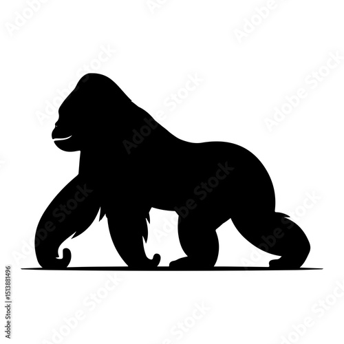 Silhouette of a large gorilla walking forward with a flat ground plane beneath it