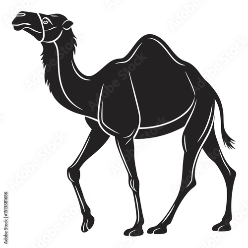 Simple black camel silhouette side view one hump eps
