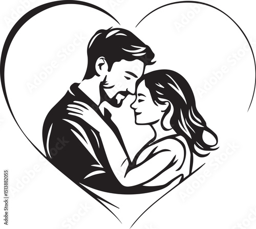 intimate black silhouette of a couple embracing inside a heart, symbolizing love, affection, and deep emotional connection