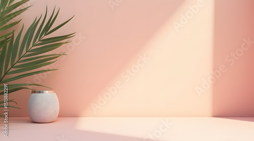 A white one is placed on a pink surface with a palm leaf shadow behind it.