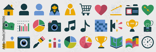 Icon sheet of essential lifestyle symbols – Ideal for app development, multimedia kits, or digital branding