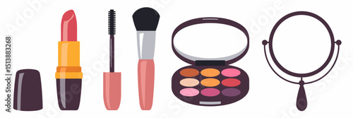 Vector icon sheet of makeup items on white background – Ideal for beauty apps, cosmetic branding, or skincare education.