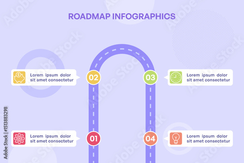 U Shaped Roadmap Infographic with Four Milestone Icons