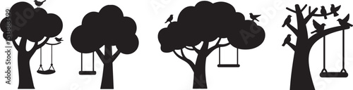 Tree with birds or swing icon