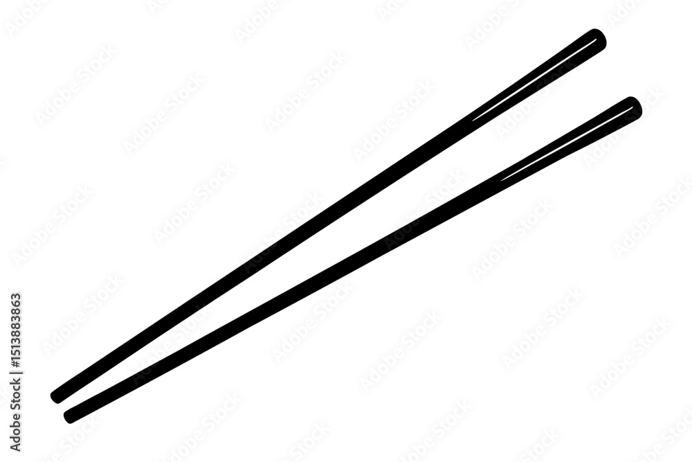 Black and white illustration of elegant chopsticks for asian cuisine serving Black and white illustration of elegant chopsticks for asian cuisine serving