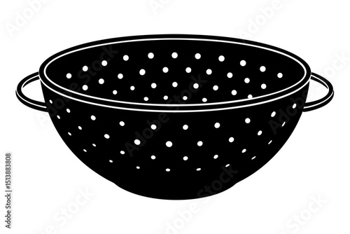 Black and white colander illustration with transparency suitable for kitchen design projects