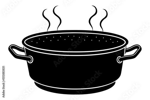 Black and white cooking pot with steam suitable for culinary and design projects