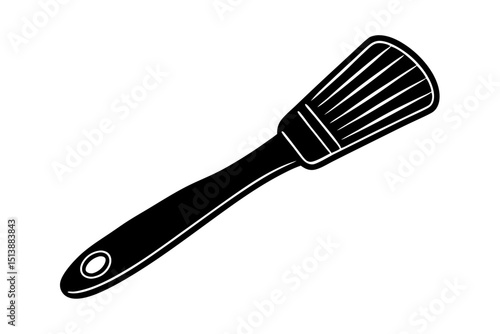 Black and white illustration of a kitchen spatula in modern minimalist style