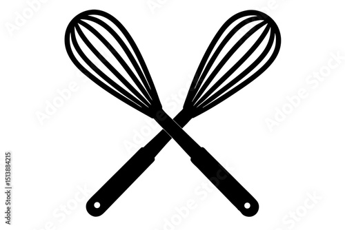 Crossed whisks silhouette illustration for cooking baking recipes and food design