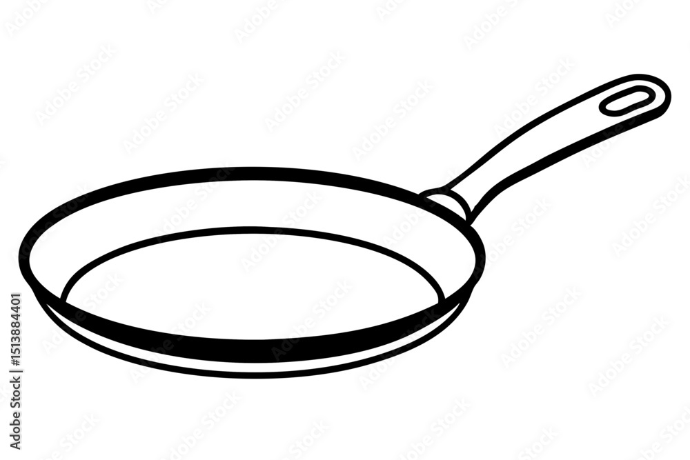 Illustrated black and white skillet pan with handle isolated on white background Illustrated black and white skillet pan with handle isolated on white background