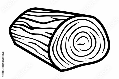 Illustrated black and white log cut section on white background with transparency
