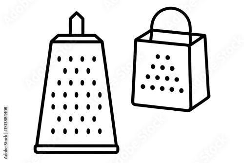 Illustrated outline of two kitchen graters representing cooking and food preparation