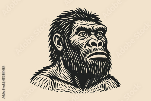 Caveman head engraving style vector illustration

