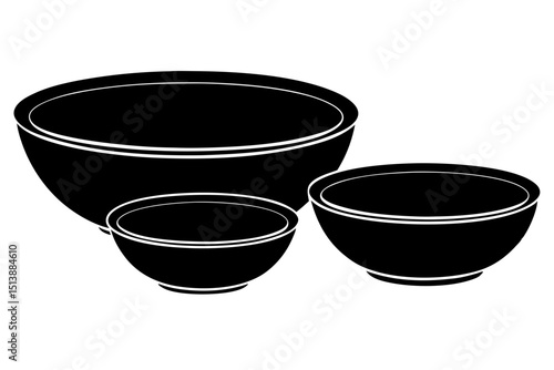 Minimalist vector illustration of three bowls suitable for food and cooking designs